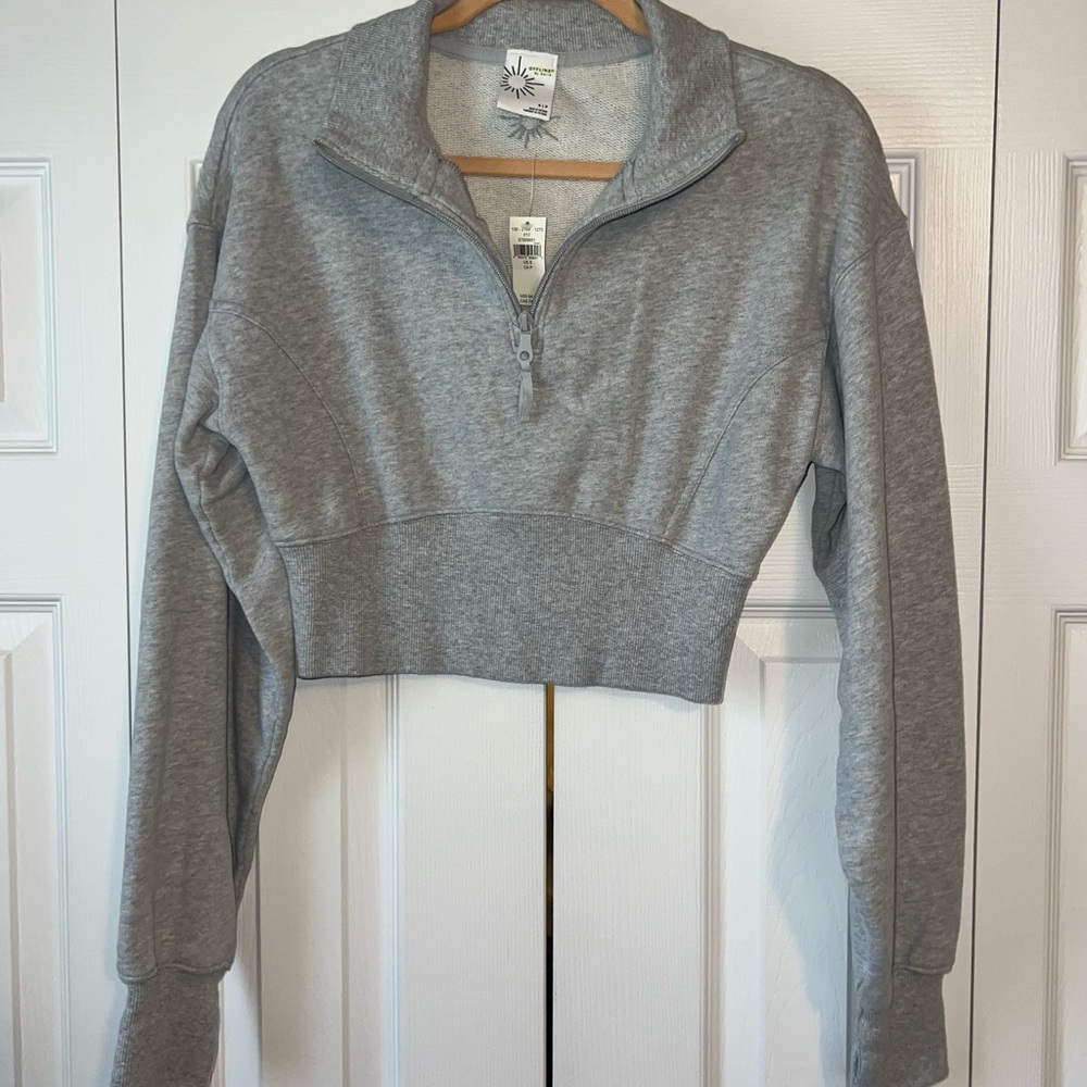 OFFL/NE by Aerie Gray Quarter-Zip Cropped Sweatshirt NWT